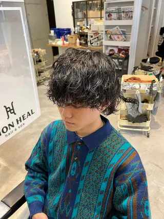 ミディアム カラー パーマ ヘアアレンジ メンズ QUONHEAL谷町店所属・TAIGA /メンズ美容師のヘアスタイル