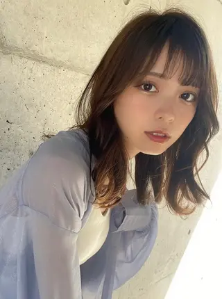 ミディアム カラー 🧡くびれヘア/前髪 顔周り🧡久原結衣のヘアスタイル