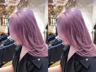 ロング カラー ゆらんちょ/ブリーチ 無w/縮毛矯正/暖色のヘアスタイル