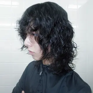 セミロング パーマ メンズ タマキ/似合わせ カット/Wカラーのヘアスタイル