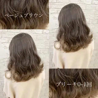 セミロング カラー オリーブ/アッシュ やわらか透明感カラーのヘアスタイル