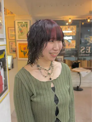 ミディアム カラー パーマ ウルフレイヤー エクステ/kokiのヘアスタイル