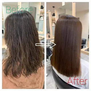 セミロング カラー 髪質改善🩵艶髪 ストレート🩵山口のヘアスタイル
