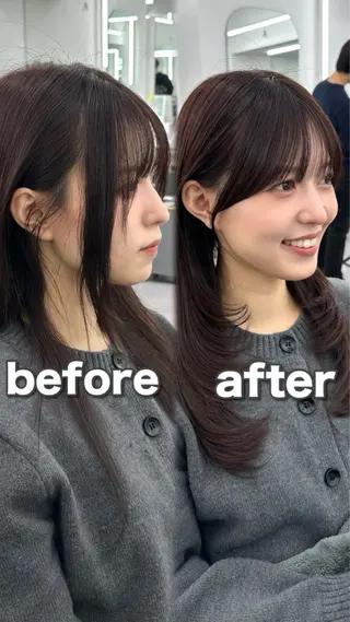 セミロング 前髪顔まわりカット 🌈中村海聖のヘアスタイル