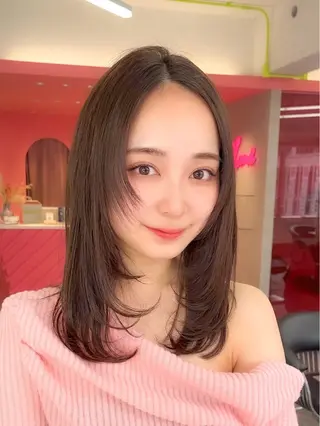 ミディアム 山崎/ボブ縮毛矯正 レイヤー髪質改善のヘアスタイル