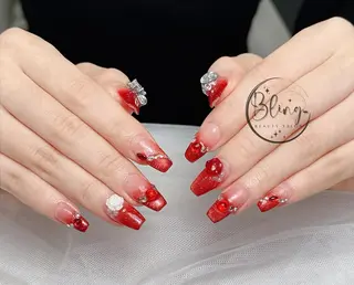 ロング カラー 波 なみのネイルデザイン