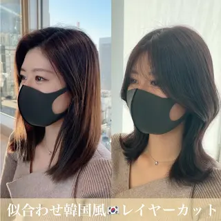 ミディアム カラー 本格韓国ヘア🇰🇷 【uni】キューさんのヘアスタイル