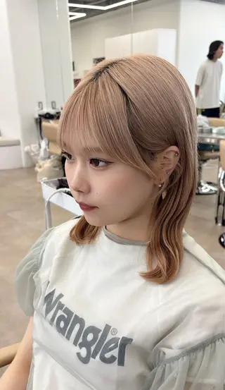 ミディアム リン🔔ボブ cut ベージュカラー🤎のヘアスタイル