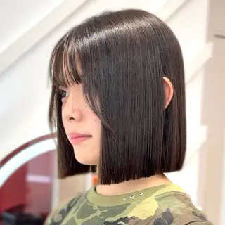 ミディアム カラー 山崎/ボブ縮毛矯正 レイヤー髪質改善のヘアスタイル