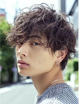 ミディアム カラー パーマ メンズ 青野 有雅のヘアスタイル