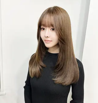 セミロング カラー 韓国風×透明感カラー 髪質改善オタベシンヤのヘアスタイル