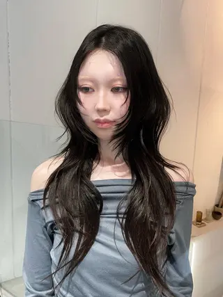 ロング カラー パーマ ハッシュカット/ 韓国ヘア☽⋰mahoのヘアスタイル