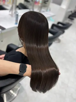 ロング カラー ブリーチなし透明感 ×縮毛矯正🤍ユウのヘアスタイル