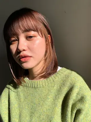 ミディアム casane所属・暖色・前髪カット 🎗️佐藤ゆみこのヘアスタイル