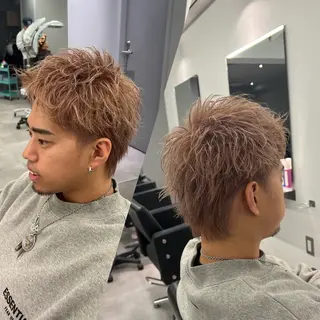 カラー メンズ R/🤎 パーマ&ブリーチ🔥のヘアスタイル