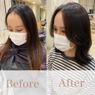 ミディアム カラー 顔周り/くびれヘア 韓国ヘア💕風間るなのヘアスタイル