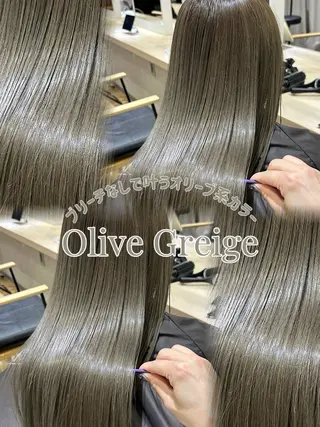 ロング カラー 赤み消し/オリーブ カーキ/福田れんのヘアスタイル