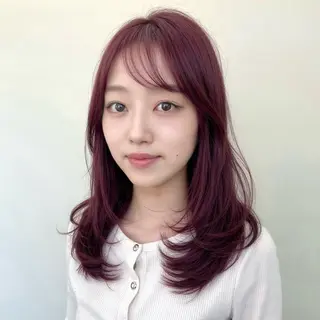 ミディアム カラー 縮毛/レイヤー 韓国/橋口のヘアスタイル