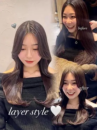 ロング りん/ワンホン/艶髪 ／小顔顔周りカットのヘアスタイル