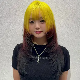 ロング カラー ヘアアレンジ 韓国レイヤーカット /韓国トレンドカラーのヘアスタイル