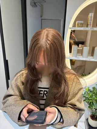 ロング カラー パーマ TOMO/ブリーチ 無しオリーブのヘアスタイル