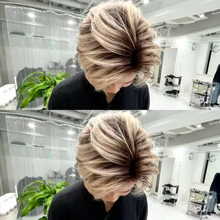 ミディアム カラー メンズ パーマ&ブリーチ /飯牟田/GEAR.のヘアスタイル