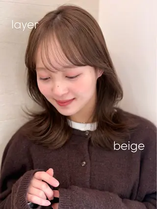 ミディアム 似合わせ/ベージュ /レイヤー/りほ🤍のヘアスタイル