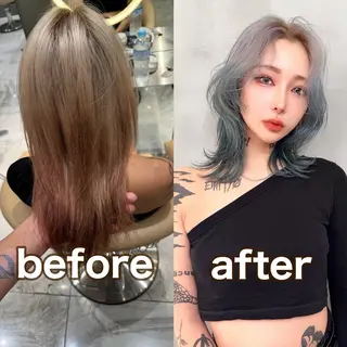 ミディアム カラー 脱白髪染め/ 髪質改善/ハクのヘアスタイル