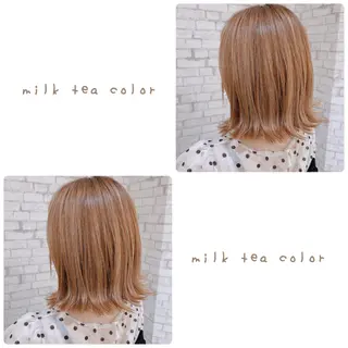 ミディアム カラー ヘアアレンジ ブリーチなし艶カラー 東家のヘアスタイル