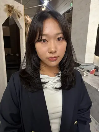 セミロング カラー ブリーチなしカラー ダブルカラーエクステのヘアスタイル
