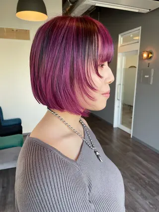 ショート カラー 艶カラー🌙縮毛矯正 /ボブ【Reina】のヘアスタイル