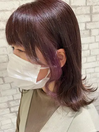 ミディアム カラー ヘアアレンジ ブリーチなし艶カラー 東家のヘアスタイル