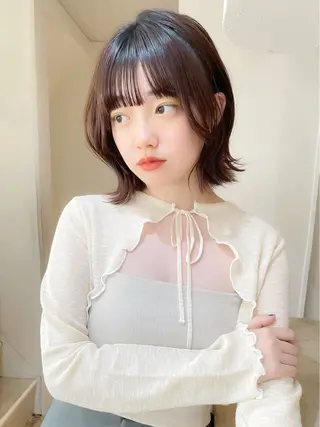 ミディアム カラー ミディアム/顔周り/ ベージュ🌼mayuのヘアスタイル