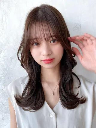 セミロング カラー 顔周り/くびれヘア 韓国ヘア💕風間るなのヘアスタイル