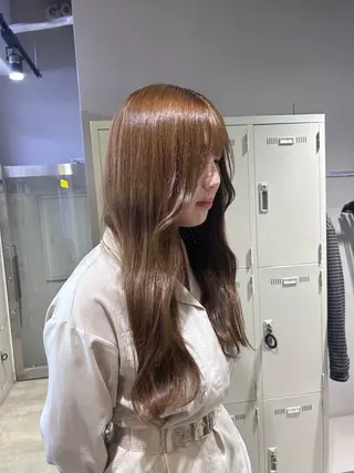 ロング カラー パーマ ヘアアレンジ メンズ キッズ ブリーチなしカラー/ ブラウン/レイヤーのヘアスタイル