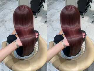 ロング カラー ゆらんちょ/ブリーチ 無w/縮毛矯正/暖色のヘアスタイル