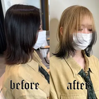 ミディアム カラー 大阪ウルフカット ハッシュカットのヘアスタイル