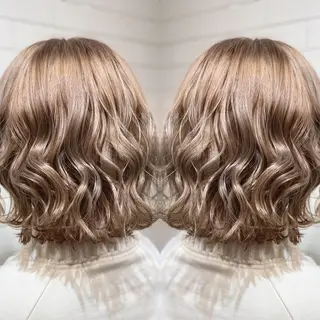 ミディアム カラー ヘアアレンジ 髪質改善×ハイトーン 中田啄也のヘアスタイル