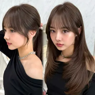 セミロング カラー 似合わせレイヤー 透明感カラーのヘアスタイル