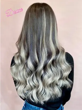 ロング カラー パーマ 大阪レミーエクステ チビ編み込みのヘアスタイル