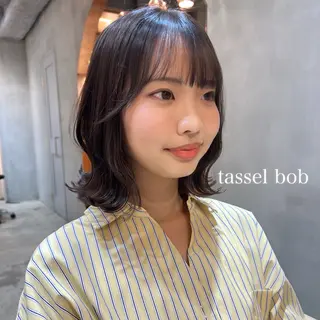 ミディアム カラー ボブ/巻ける縮毛矯正 /韓国レイヤーはなのヘアスタイル