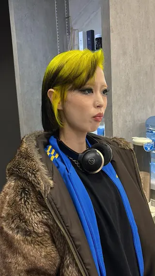 セミロング 韓国ヘア/ブリーチ無 しWカラー/オリーブのヘアスタイル