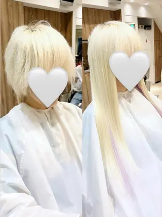 ロング ハイトーンカラー シールエクステのヘアスタイル