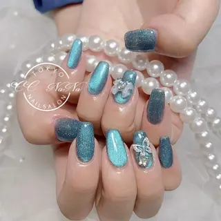 ネイル 韓国風ワンホンネイル パラジェル🩵roのネイルデザイン