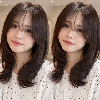 ミディアム カラー ヘアアレンジ レイヤー♡透明感/ 艶カラー🦢こころのヘアスタイル