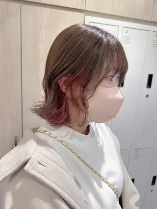 ミディアム カラー NaVIユウジ ブリーチカラーのヘアスタイル