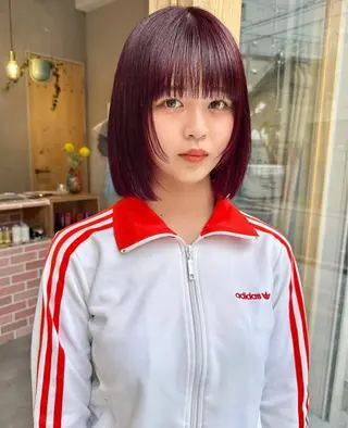 ミディアム カラー ハイトーン縮毛/暖色 なーな🎀🤍のヘアスタイル