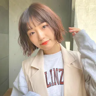 ミディアム カラー 暖色/艶髪/ボブ/ ショート/Ayaのヘアスタイル
