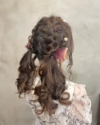 ロング ヘアアレンジ 【ピンク/韓国ヘア/ ヘアセット】亜海のヘアスタイル