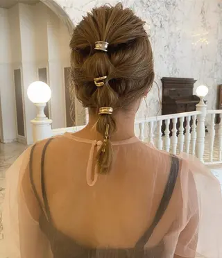 ヘアアレンジ ブリーチなしカラー ダブルカラーエクステのヘアスタイル